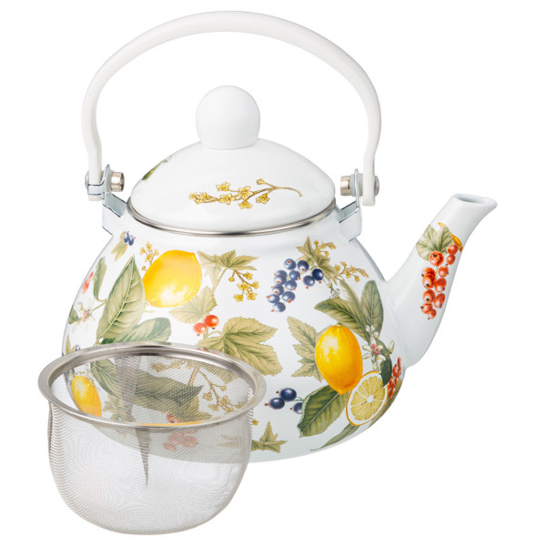 Заварочный чайник 1,3 л эмалированный с фильтром  Agness &quot;Fruit Basket /Fruut tea&quot; / 313103