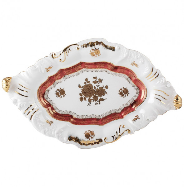 Блюдо 48,5 см овальное  Royal Czech Porcelain &quot;Музейный /Золотая роза /Красная&quot; / 203557