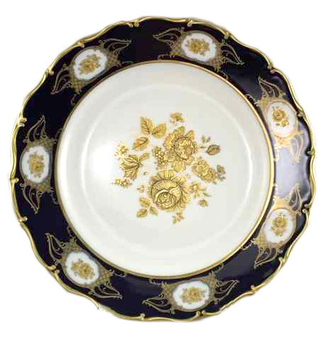 Блюдо 32 см круглое глубокое  Bohemia Porcelan Moritz Zdekauer 1810 s.r.o. &quot;Анжелика /Винтажная золотая роза /Кобальт&quot; / 027551