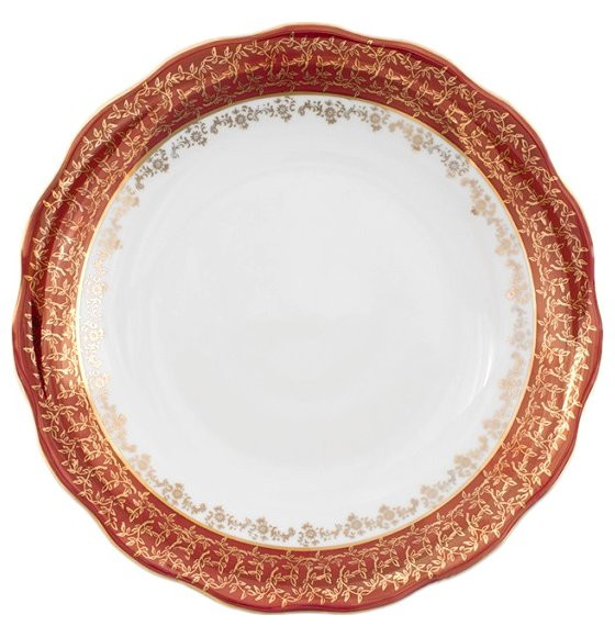 Блюдо 30 см круглое  Royal Czech Porcelain &quot;Аляска /Красная /Золотые листики&quot; / 203825