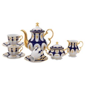 Кофейный сервиз на 6 персон 15 предметов (150 мл)  Leander &quot;Соната /Золотой цветок /Кобальт&quot; / 085509