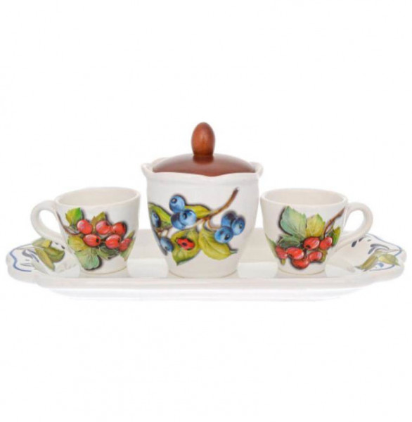 Кофейный набор на 2 персоны 5 предметов  Artigianato Ceramico by Caroline &quot;Artigianato ceramico /Лесные ягоды&quot; / 243569