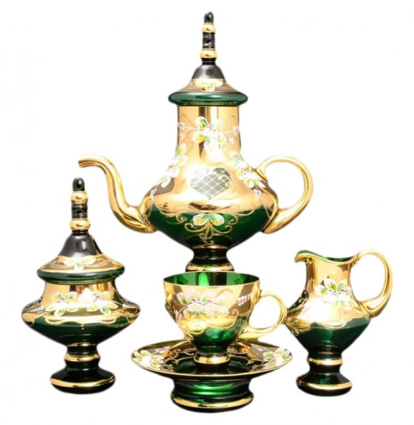 Чайный сервиз на 6 персон 15 предметов  Bohemia &quot;Лепка зелёная&quot; М+М / 054684