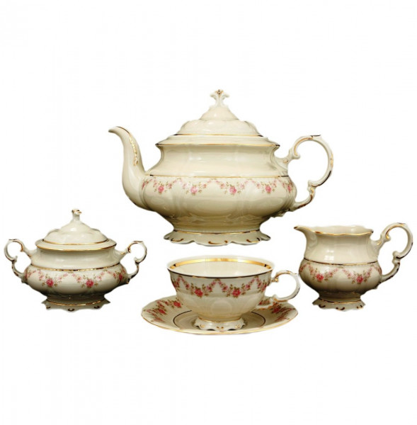 Чайный сервиз на 6 персон 15 предметов  Leander &quot;Соната /Розовый цветок /СК&quot; / 128397