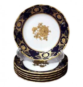 Набор тарелок 25 см 6 шт  Bohemia Porcelan Moritz Zdekauer 1810 s.r.o. "Анжелика /Золотые розы /Ультрамарин /Кобальт" / 027565