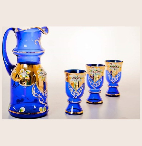 Набор для воды 7 предметов (кувшин 1,5 л + 6 стаканов)  Bohemia &quot;Королевский /Лепка синяя&quot; / 043766