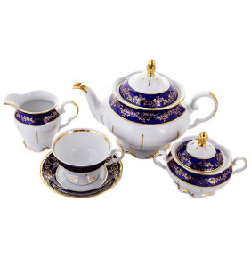 Чайный сервиз на 6 персон 15 предметов  Bavarian Porcelain "Фредерика /Кобальт /Золотые листики" / 123017