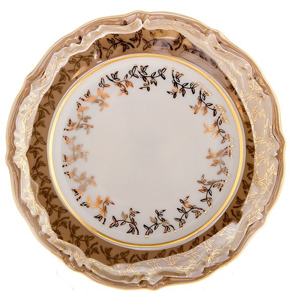 Набор тарелок 17 см 6 шт  Bavarian Porcelain &quot;Болеро /Золотые листики на бежевом&quot; / 091934