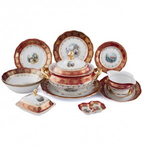 Столовый сервиз на 6 персон 27 предметов  Royal Czech Porcelain "Аляска /Барокко красное" / 204649