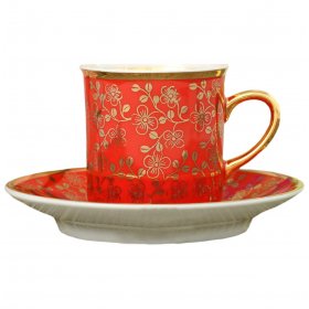 Кофейная пара 50 мл высокая  Leander &quot;Виндзор /Золотые цветы /алая&quot; 1 / 159138