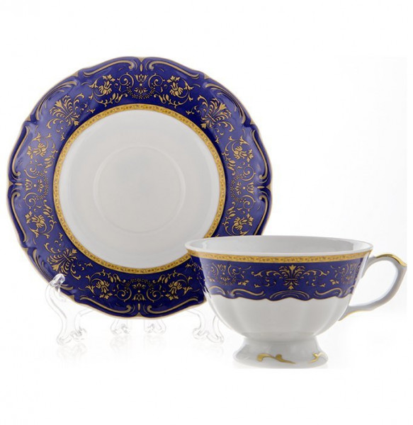 Набор чайных пар 200 мл 6 шт  Bavarian Porcelain &quot;Мария-Тереза / Синяя /Элегантность&quot; / 104880