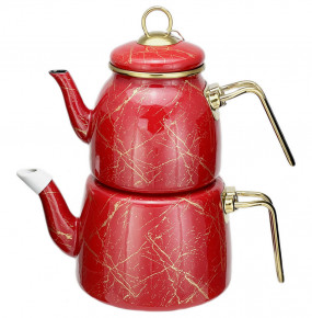 Набор чайников 2 предмета (заварочный 1 л, чайник 2 л)  Paci "Elite Class /Красный мрамор" / 274042
