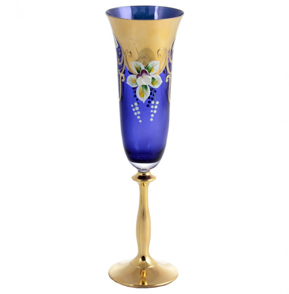 Бокал для шампанского 190 мл 1 шт  Bohemia &quot;Анжела /Лепка синяя /AS Crystal&quot; золотая ножка / 156243