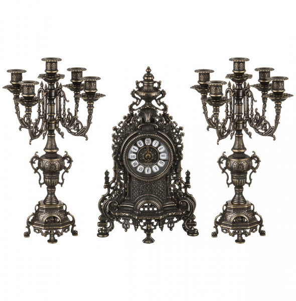 Набор 3 предмета (часы с циферблатом 11 см + 2 подсвечника 40 см) латунь  ALBERTI LIVIO &amp; C S.A.S. &quot;A.Livio&quot; / 245663