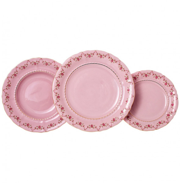 Набор тарелок 18 предметов (19, 23, 25 см)  Leander &quot;Соната /Розовый цветок&quot; розовая / 139099