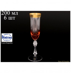 Бокалы для шампанского 200 мл 6 шт  Crystalite Bohemia "Джесси /Колорс с золотом /432266" / 062720