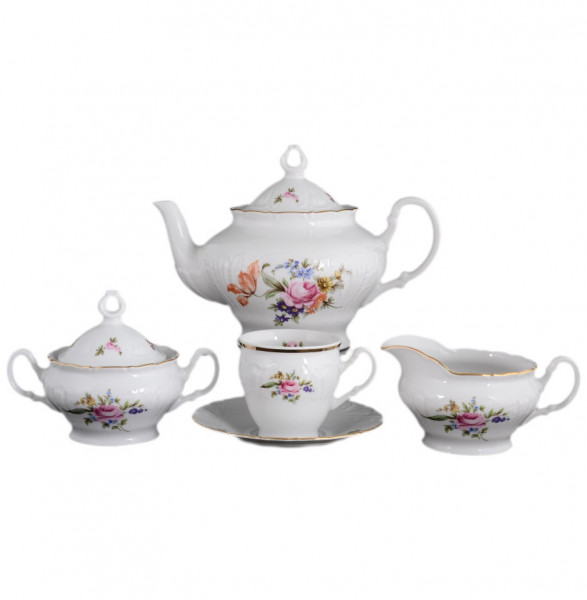 Чайный сервиз на 6 персон 15 предметов высокая чашка  Bohemia Porcelan Moritz Zdekauer 1810 s.r.o. &quot;Лиана /Полевой цветок&quot; / 071266