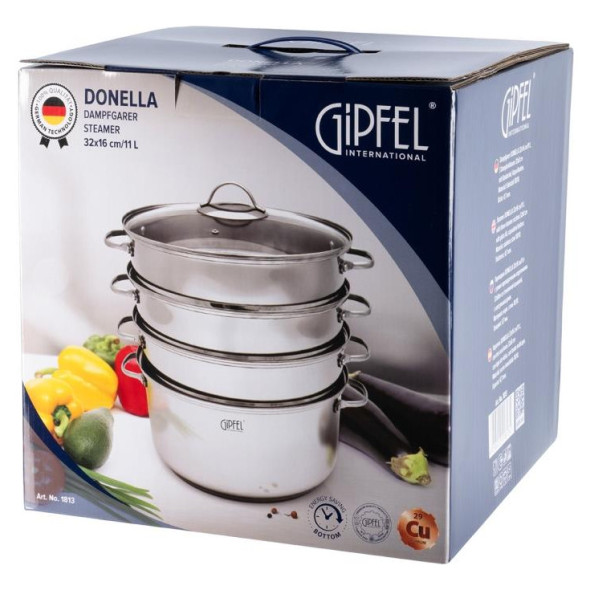 Пароварка 32 х 36 см трехъярусная со стеклянной крышкой 11 л  GIPFEL &quot;Donella&quot; / 354055