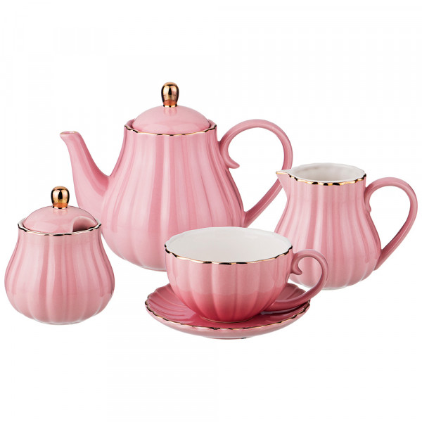 Чайный сервиз на 6 персон 15 предметов  LEFARD &quot;Розовый /Золото&quot; / 186994