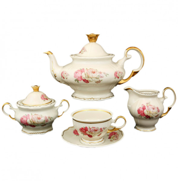 Чайный сервиз на 6 персон 15 предметов  Bohemia Porcelan Moritz Zdekauer 1810 s.r.o. &quot;Анжелика /Розовый дуэт /СК&quot; / 090425