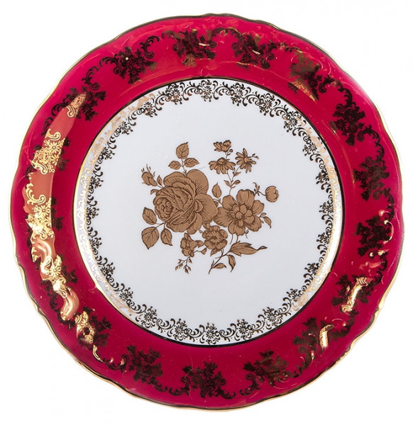 Набор тарелок 24 см 6 шт  МаМ декор &quot;Фредерика /Золотая роза /красная&quot; / 133812
