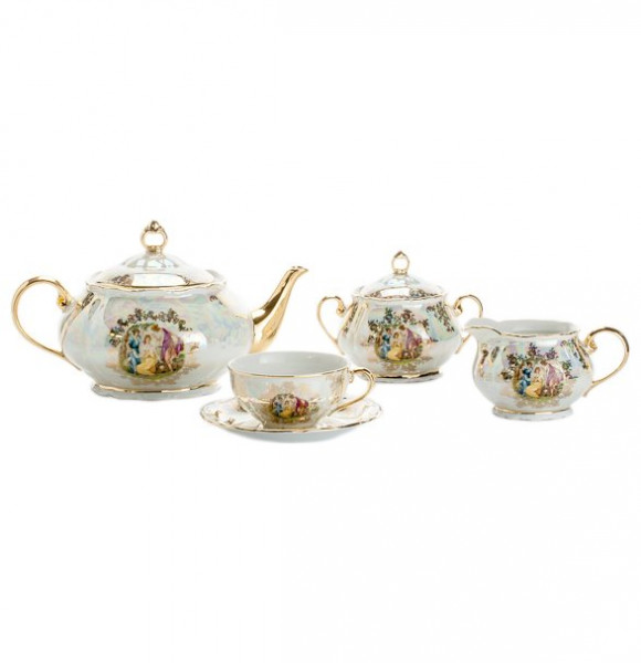 Чайный сервиз на 6 персон 15 предметов  Porcelaine Czech Gold Hands &quot;Симона /Мадонна перламутр&quot; / 153268