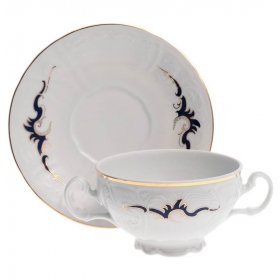 Бульонная пара 11 см (360 мл) 1 шт низкая н/н с ручками  Thun &quot;Бернадотт /Синие вензеля /золото&quot; / 253922