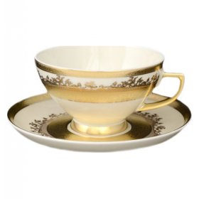Набор чайных пар 220 мл 6 шт Falkenporzellan "Констанц /Crem Gold 9320 /Золотая лента" крем / 043645