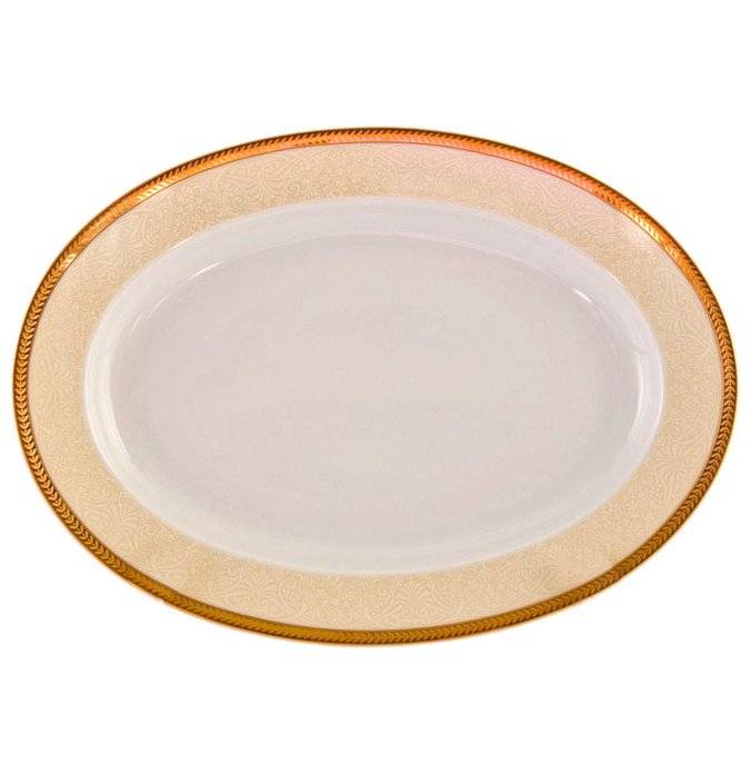 Блюдо 24 см овальное  Thun "Кристина /Бежевая с золотом" / 058021 в Санкт-Петербурге