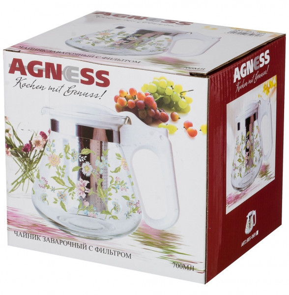 Заварочный чайник 700 мл с жестким фильтром  Agness &quot;Flowers&quot; / 199240