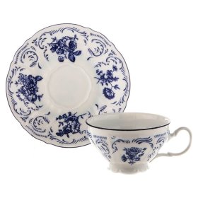 Набор чайных пар 220 мл 6 шт низкие н/н  увеличенная ручка  Thun &quot;Бернадотт /Синие розы&quot; / 104891