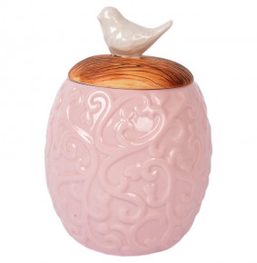 Ёмкость для сыпучих продуктов с деревянной крышкой розовая "Птичка /Royal Classics" / 150226