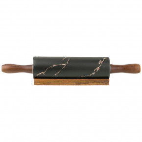 Скалка 40,6 х 6,5 х 6,5 см с деревянными ручками на подставке  LEFARD "Золотой мрамор /Черная" / 208507