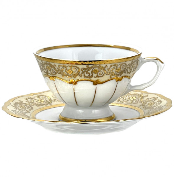 Набор чайных пар 200 мл 6 шт  Bavarian Porcelain &quot;Мария-Тереза /Цветочная роспись /Бежевая&quot; / 272646