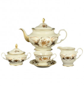 Чайный сервиз на 6 персон 17 предметов  Royal Czech Porcelain "Фредерика /Золотая роза" / 098350