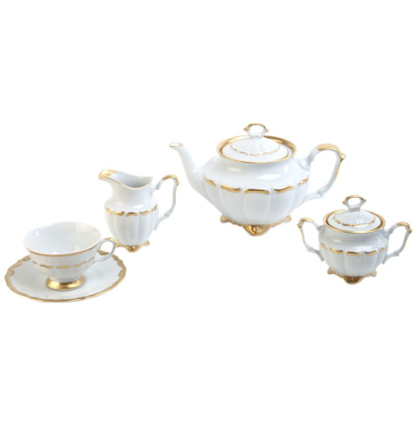 Чайный сервиз на 6 персон 15 предметов  Porcelaine Czech Gold Hands &quot;Мария-Тереза /Широкая золотая отводка&quot; / 172106