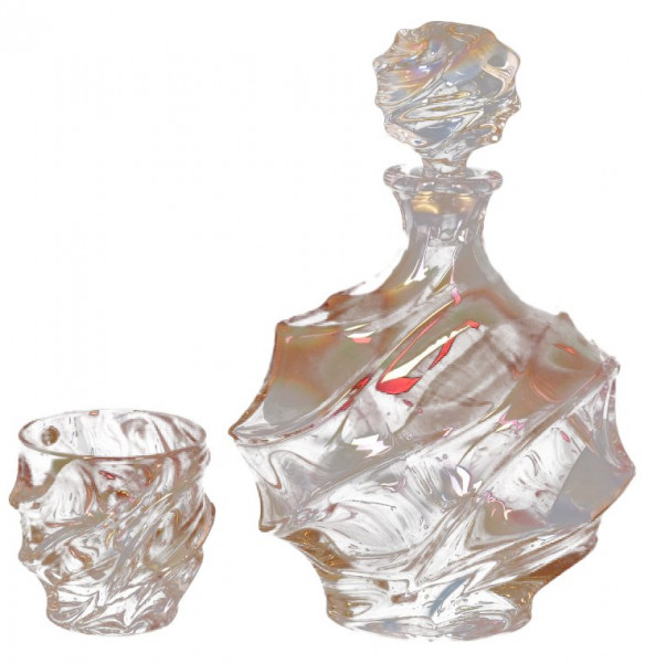 Набор для виски 7 предметов (графин + 6 стаканов по 320 мл)  Aurum Crystal &quot;Surf /Янтарный с красным&quot; / 125133