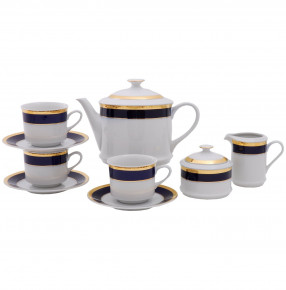 Чайный сервиз на 6 персон 15 предметов  Leander "Сабина /Золотая лента /Кобальт" / 159044