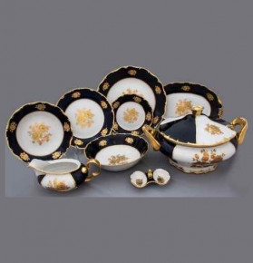 Столовый сервиз на 6 персон 26 предметов  Bohemia Porcelan Moritz Zdekauer 1810 s.r.o. "Анжелика /Золотые розы /Королевский /Кобальт" / 010850