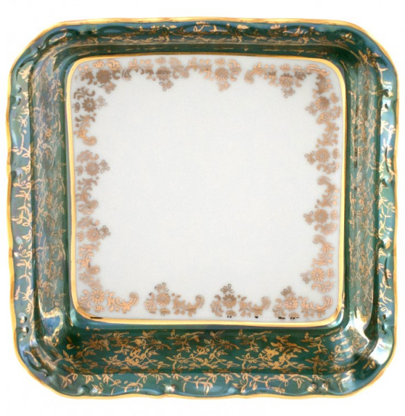 Салатник 24 см квадратный  Royal Czech Porcelain &quot;Офелия /Зелёная /Золотые листики&quot; / 203361