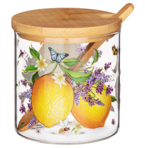 Набор банок для сыпучих продуктов 8 х 8 см с ложками на подставке 10 предметов  Agness "Прованс /Лимоны" / 290884