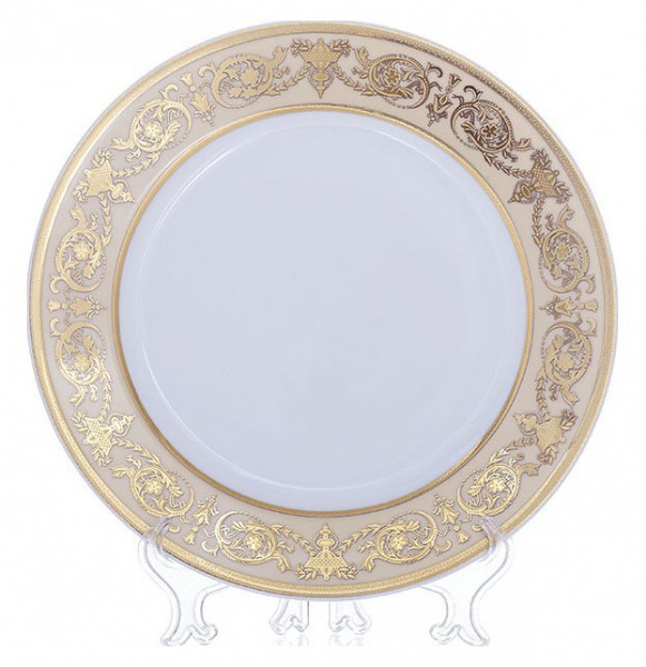 Набор тарелок 27 см 6 шт  Bavarian Porcelain &quot;Александрия /Золотой узор на бежевом&quot; / 070714