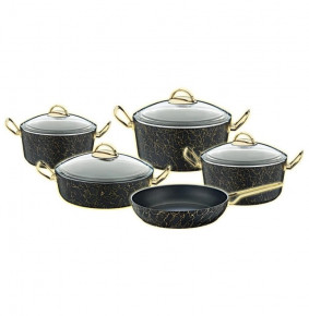 Набор посуды 9 предметов антипригарное покрытие черно-золотой  O.M.S. Collection "AVANGARDE SETS" / 226296