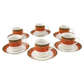 Набор кофейных пар 100 мл 6 шт мокко  Leander &quot;Сабина /Цветочный узор на красном&quot; / 159060