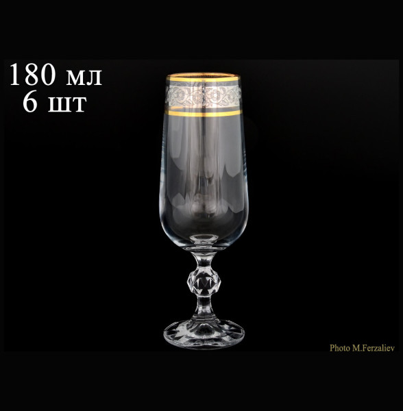 Бокалы для шампанского 180 мл 6 шт  Crystalite Bohemia &quot;Клаудия /Цветочный узор на платине&quot; / 005691