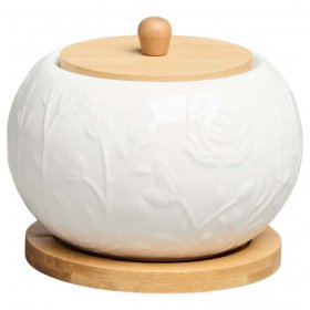 Сахарница 450 мл 12 х 9,5 см с деревянной крышкой на деревянной подставке  LEFARD &quot;Meadow&quot; / 370155