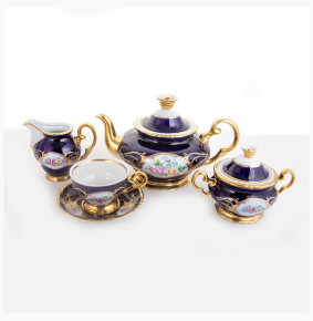 Чайный сервиз на 6 персон 15 предметов  Bohemia Porcelan Moritz Zdekauer 1810 s.r.o. "Анжелика /Цветы /Кобальт" / 027672