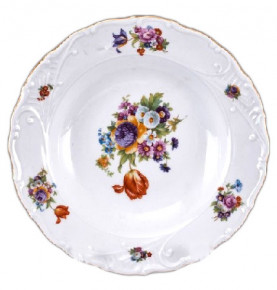 Набор тарелок 23 см 6 шт глубокие  Bohemia Porcelan Moritz Zdekauer 1810 s.r.o. "Лиана /Весенний букет /отводка золото" / 049487