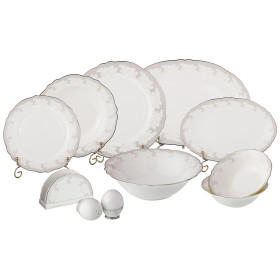 Столовый сервиз на 6 персон 26 предметов (без супника)  LEFARD &quot;Узор из листьев на сером&quot; / 189312