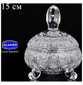 Вазочка 15 см с крышкой на 3-х ножках "Glasspo /Хрусталь резной" / 071374